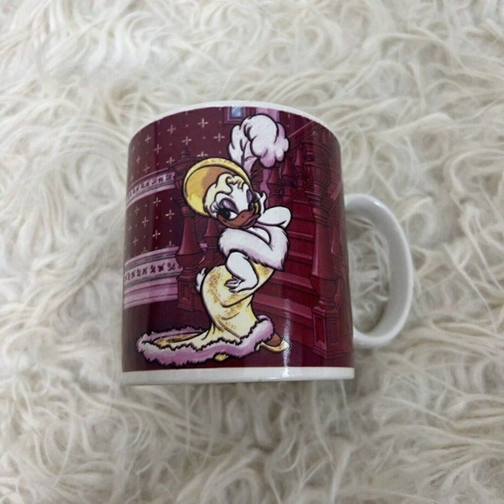 Vintage Walt Disney Mug Fancy Donald And Daisy Duck Applause Mug Maroon & White